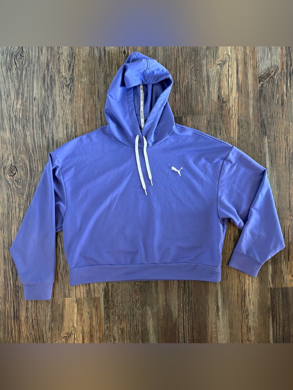 Puma Cropped Sports Hoodie Hooded Pullover Sweatshirt Womens L Periwinkle Sporty